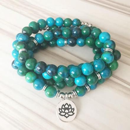 Natural Chrysocolla Lotus Mala