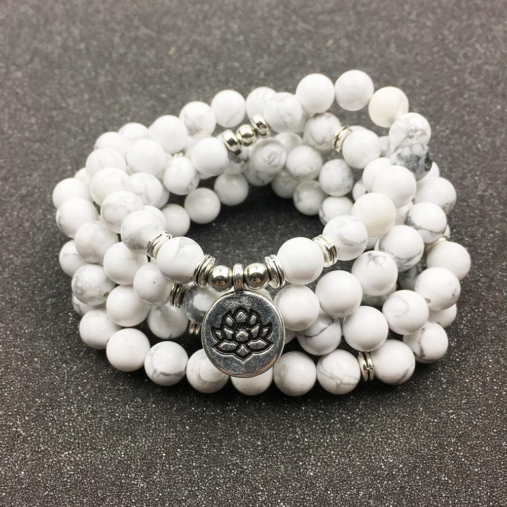 Natural White Howlite Lotus Mala