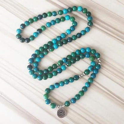 Natural Chrysocolla Lotus Mala