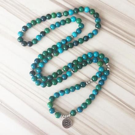 Natural Chrysocolla Lotus Mala