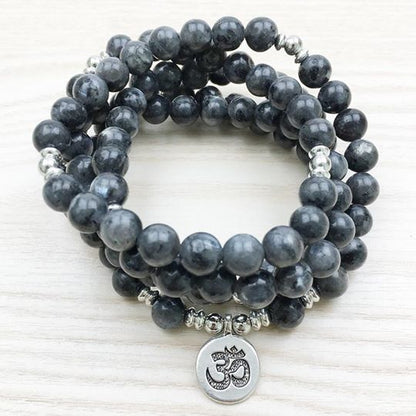 Natural Labradorite Om Mala