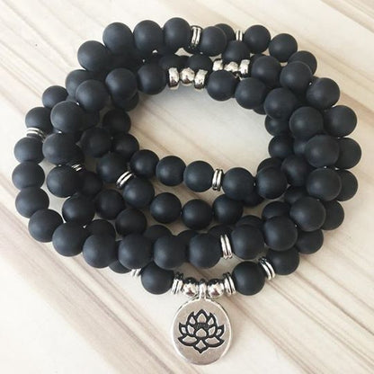 Natural Matte Black Onyx Lotus Mala