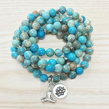 Natural Ocean Jasper Lotus Mala