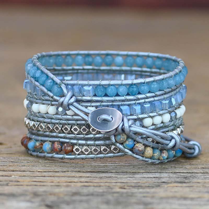 Tranquil Blue Chalcedony Wrap Bracelet