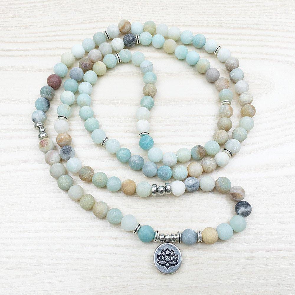 Natural Amazonite Lotus Mala