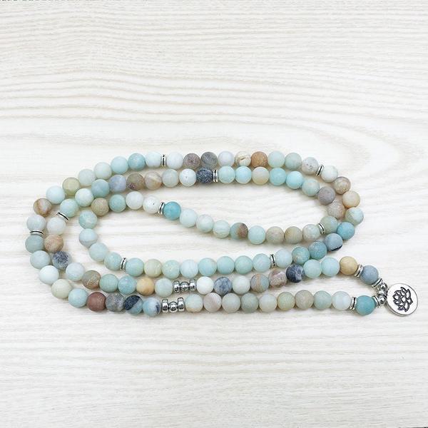 Natural Amazonite Lotus Mala