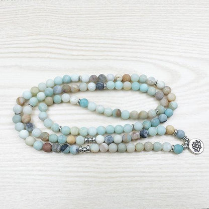 Natural Amazonite Lotus Mala