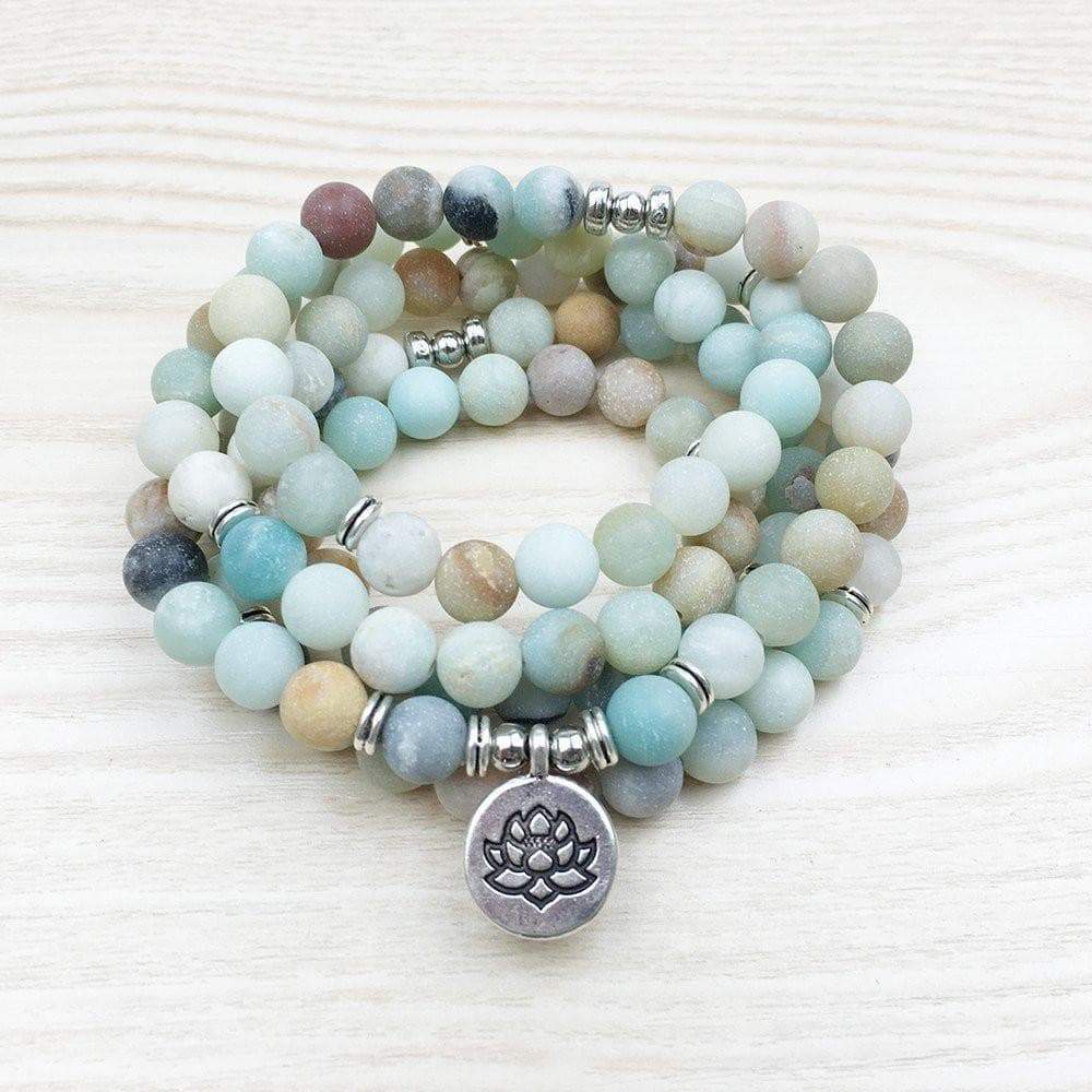 Natural Amazonite Lotus Mala