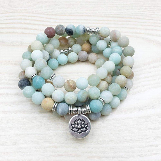 Natural Amazonite Lotus Mala