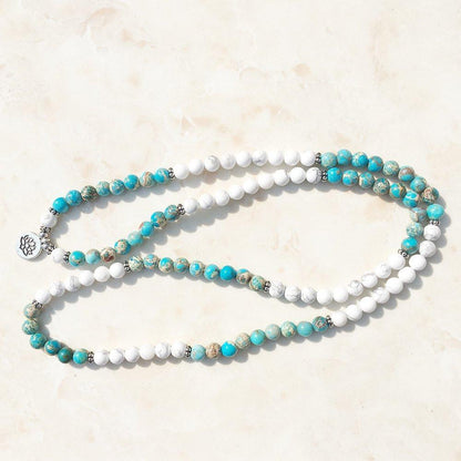 Natural Howlite and Jasper Lotus Mala