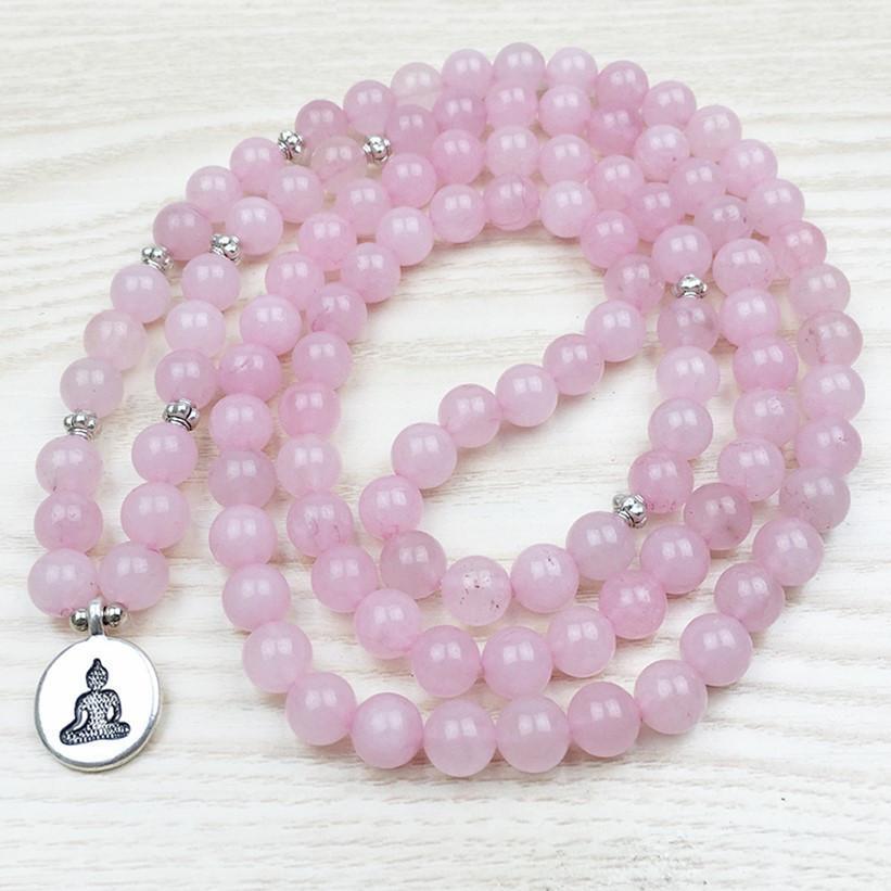 Natural Rose Quartz Buddha Mala