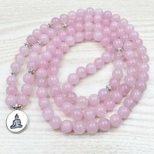 Natural Rose Quartz Buddha Mala
