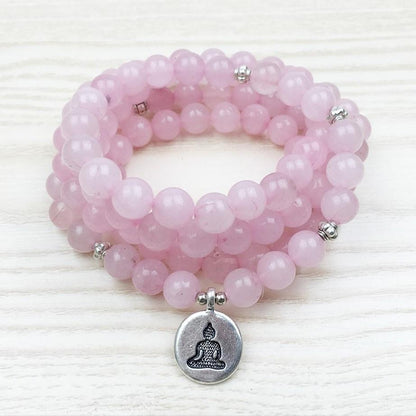 Natural Rose Quartz Buddha Mala