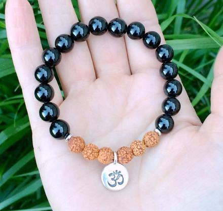 Natural Black Onyx and Rudrashka Om Bracelet