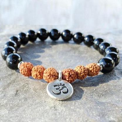 Natural Black Onyx and Rudrashka Om Bracelet