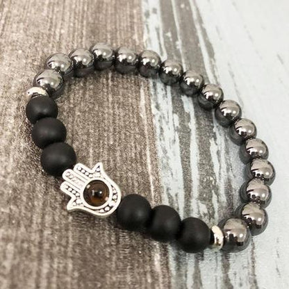Natural Hematite and Onyx Hamsa Bracelet