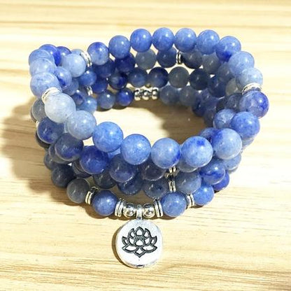 Natural Blue Aventurine Lotus Mala