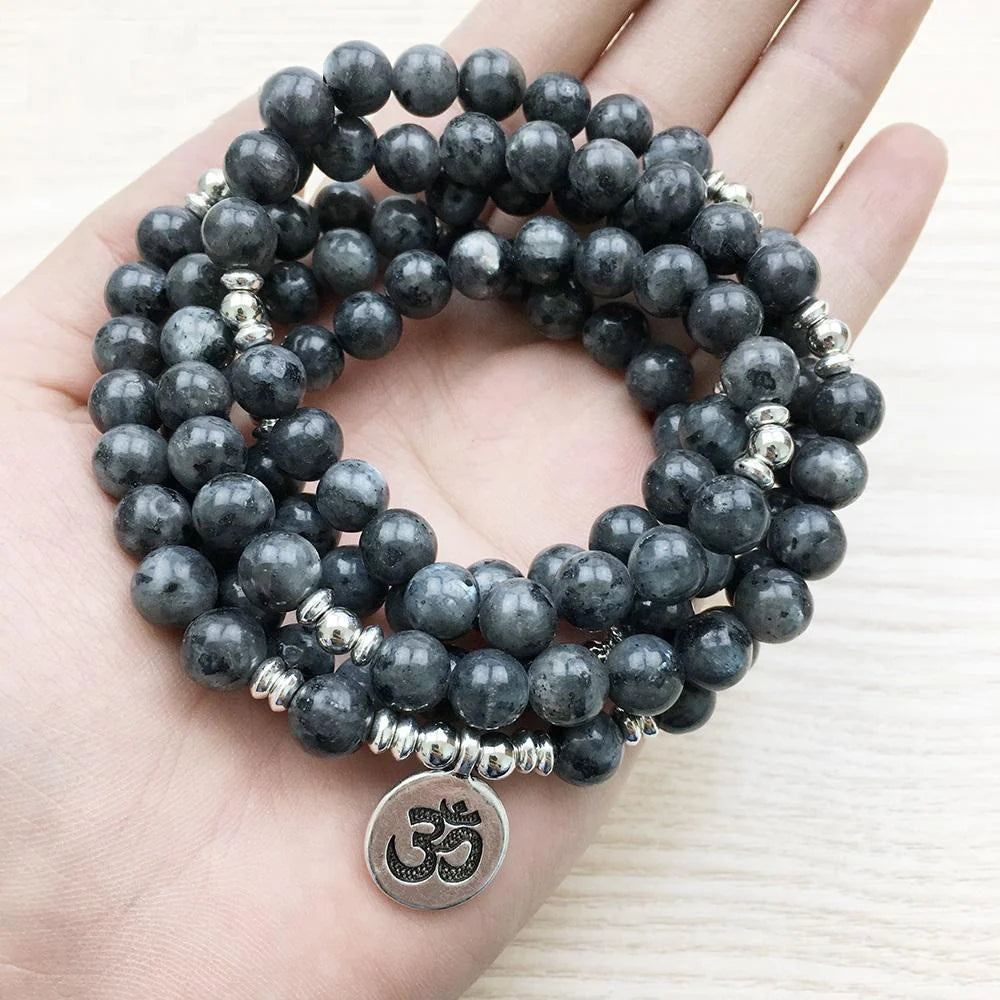 Natural Labradorite Om Mala