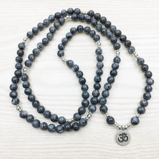 Natural Labradorite Om Mala
