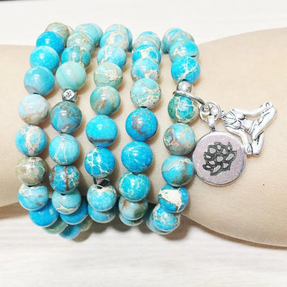 Natural Ocean Jasper Lotus Mala