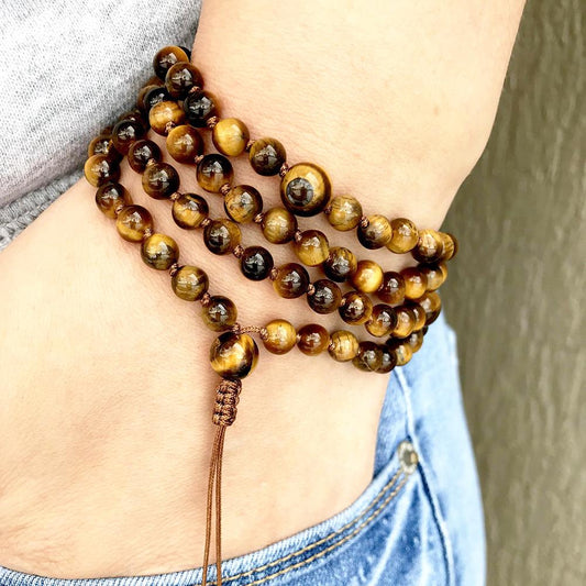 Natural Tiger Eye Knotted Mala