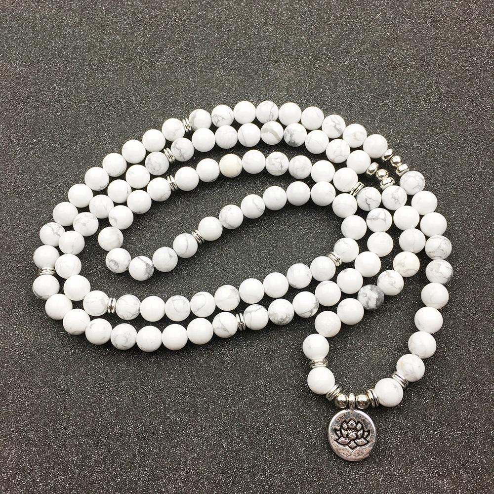 Natural White Howlite Lotus Mala