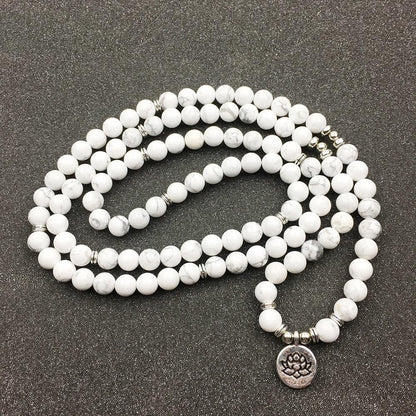 Natural White Howlite Lotus Mala